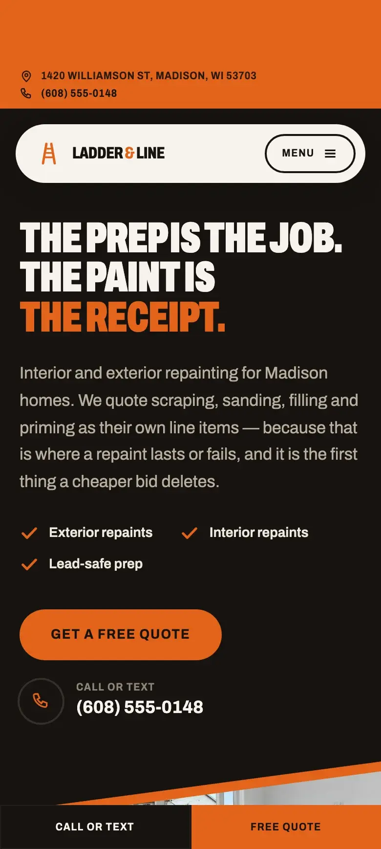 The Ladder & Line Painting Co. site we built, shown on a phone