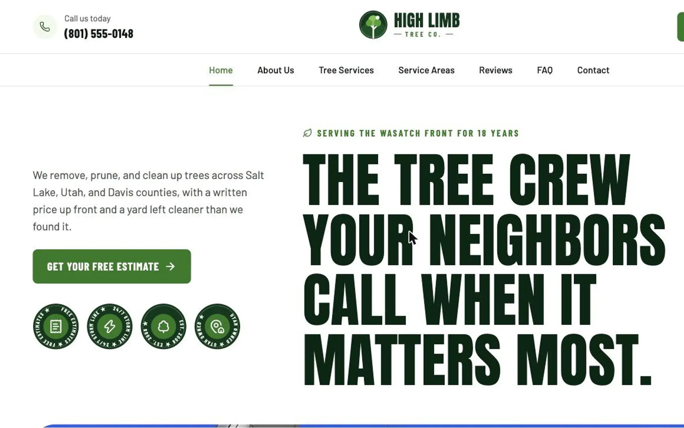 Homepage of the High Limb Tree Co. website