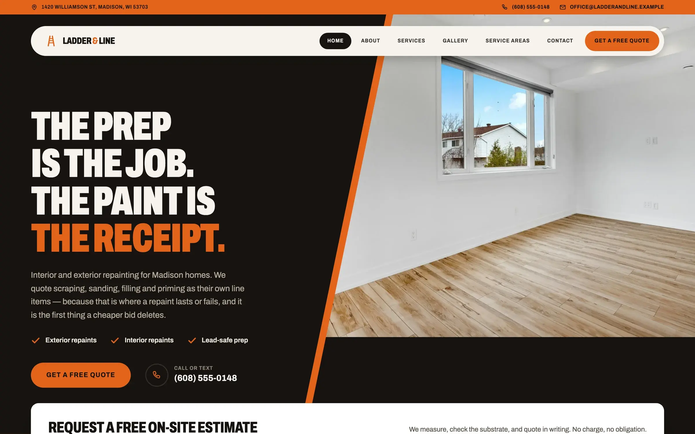 Homepage of the Ladder & Line Painting Co. website