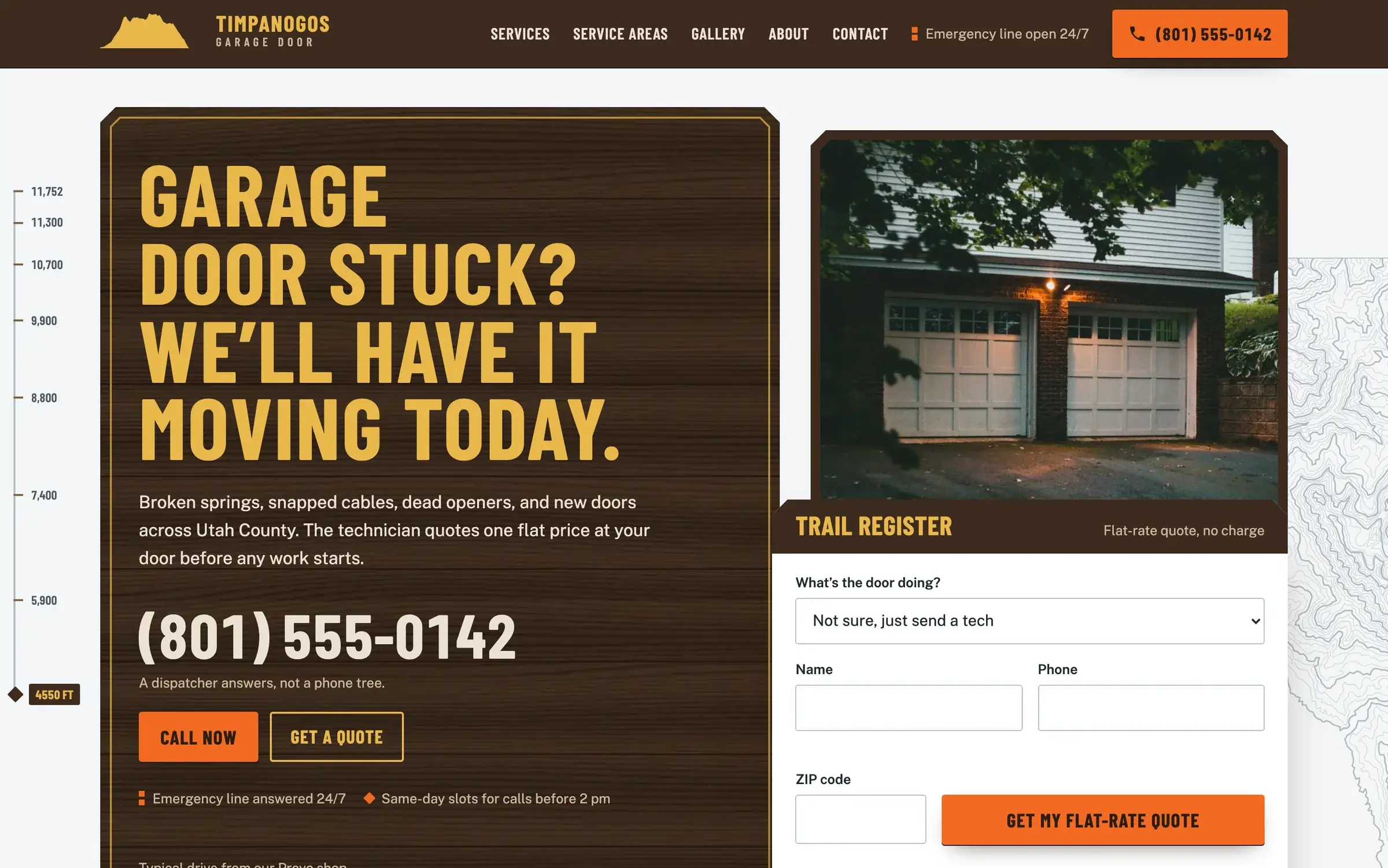 Homepage of the Timpanogos Garage Door website